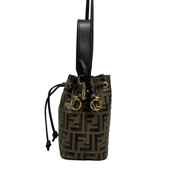 Auth FENDI Mon Tresor 8BS010 Brown Black Leather Handbag - Picture 3 of 16